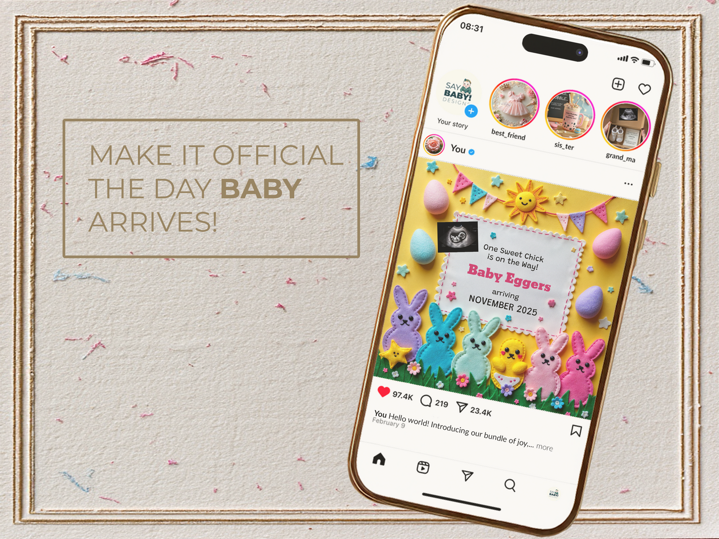 Colorful Bunnies Easter Pregnancy Announcement