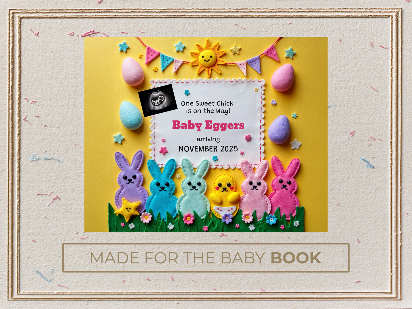 Colorful Bunnies Easter Pregnancy Announcement