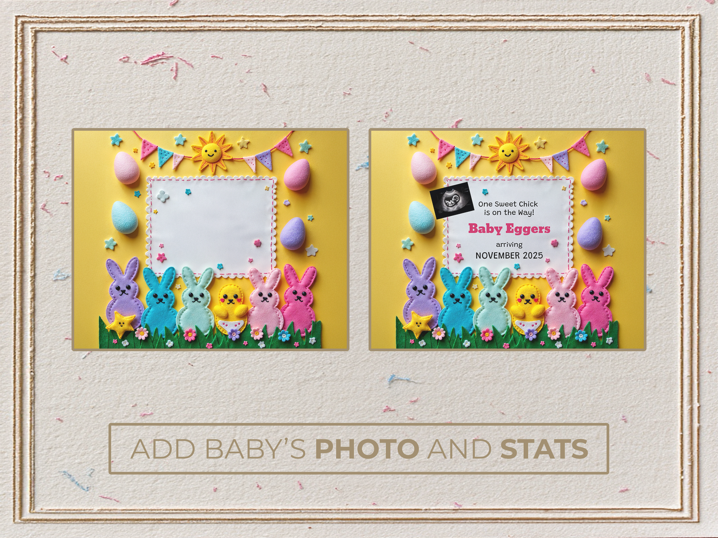 Colorful Bunnies Easter Pregnancy Announcement
