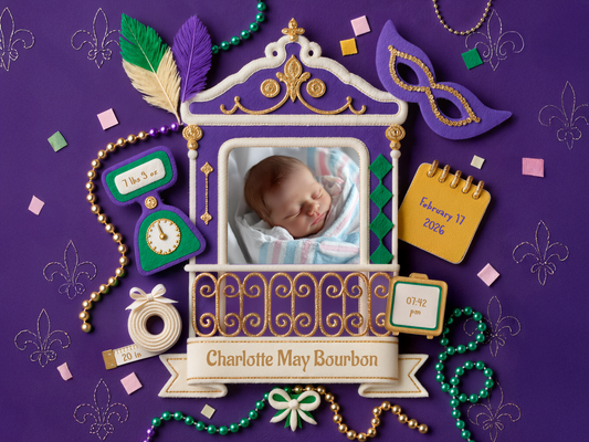 Mardi Gras Baby Girl Birth Announcement