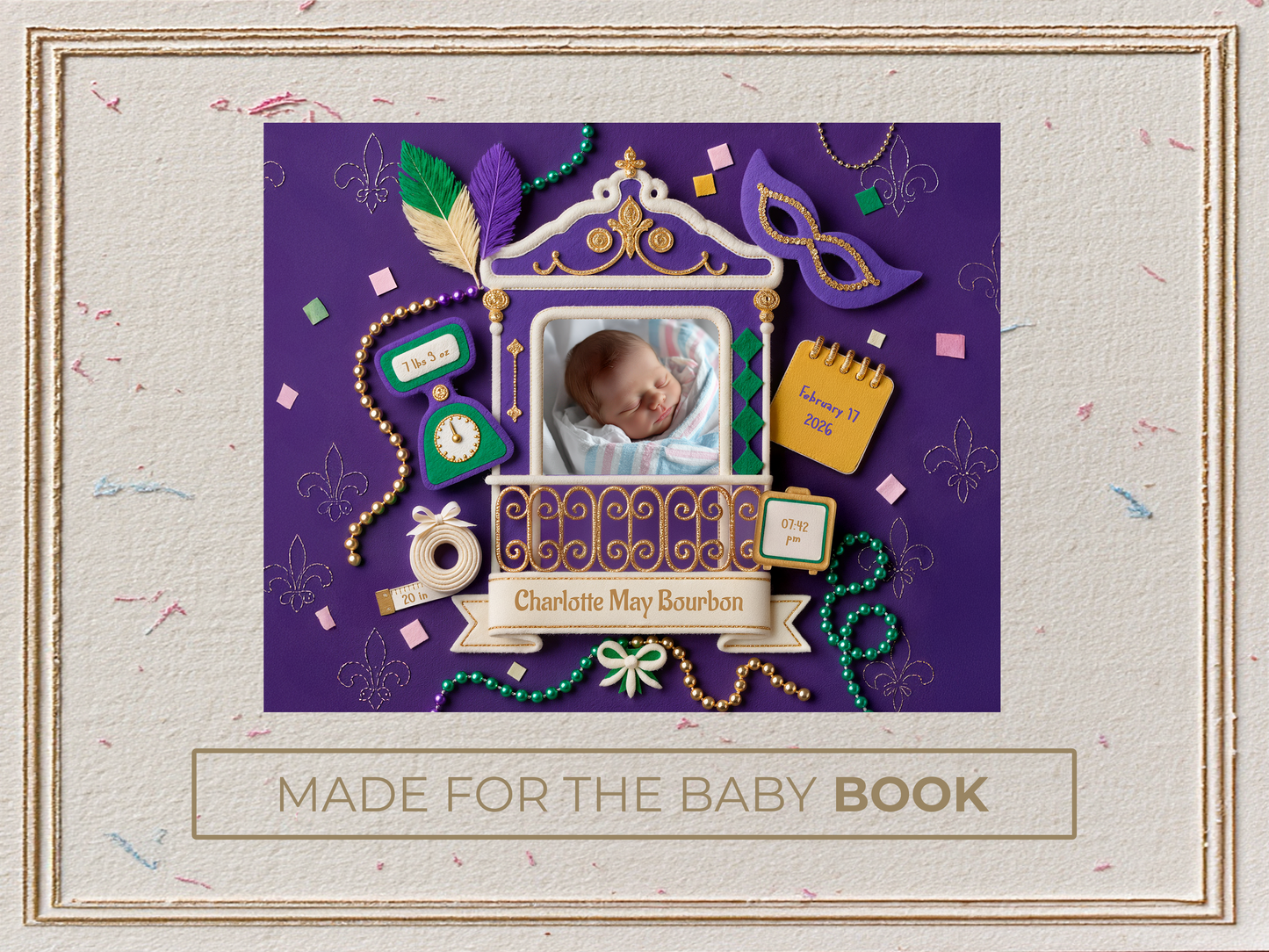 Mardi Gras Baby Girl Birth Announcement