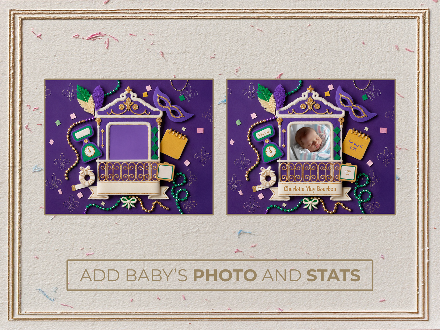 Mardi Gras Baby Girl Birth Announcement