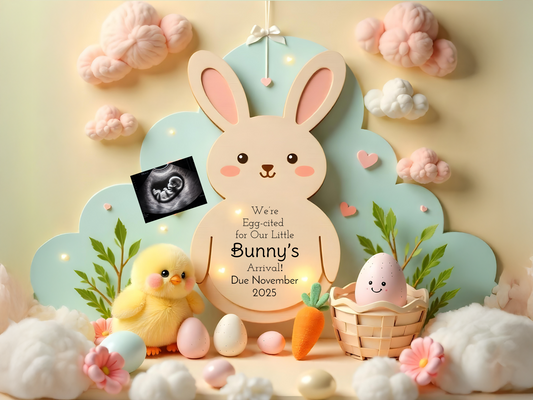 Kawaii Spring Bunny Pregnancy Announcement