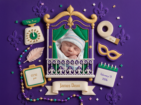 Mardi Gras Baby Boy Birth Announcement