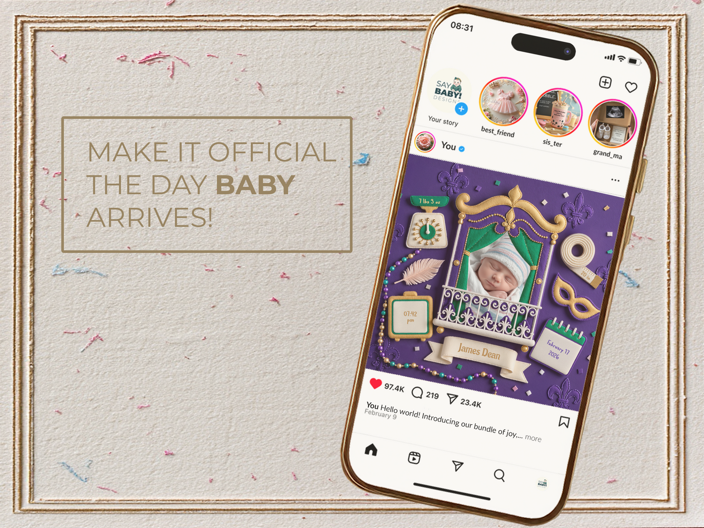 Mardi Gras Baby Boy Birth Announcement