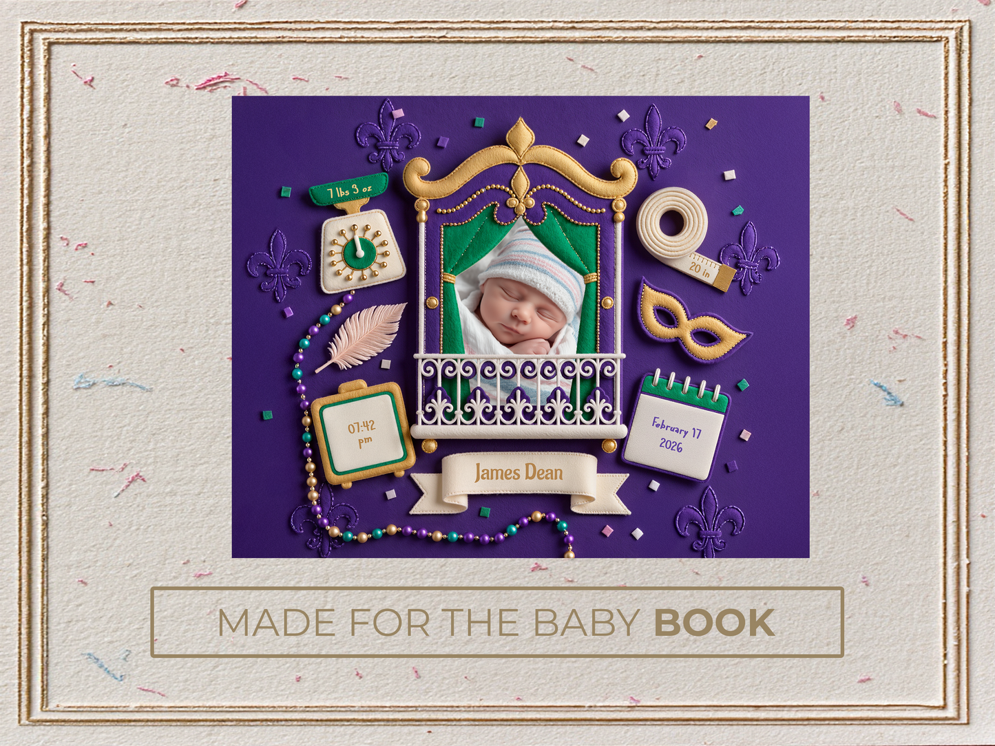 Mardi Gras Baby Boy Birth Announcement