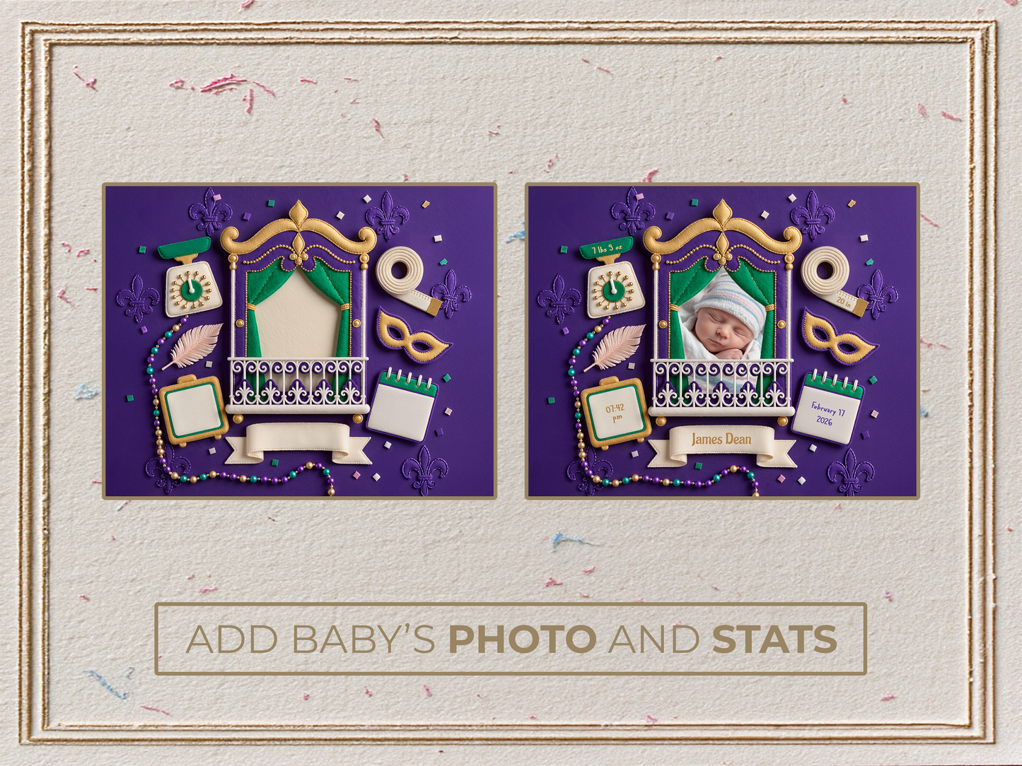 Mardi Gras Baby Boy Birth Announcement