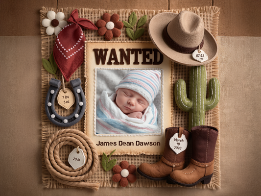Cowboy Baby Boy Birth Announcement