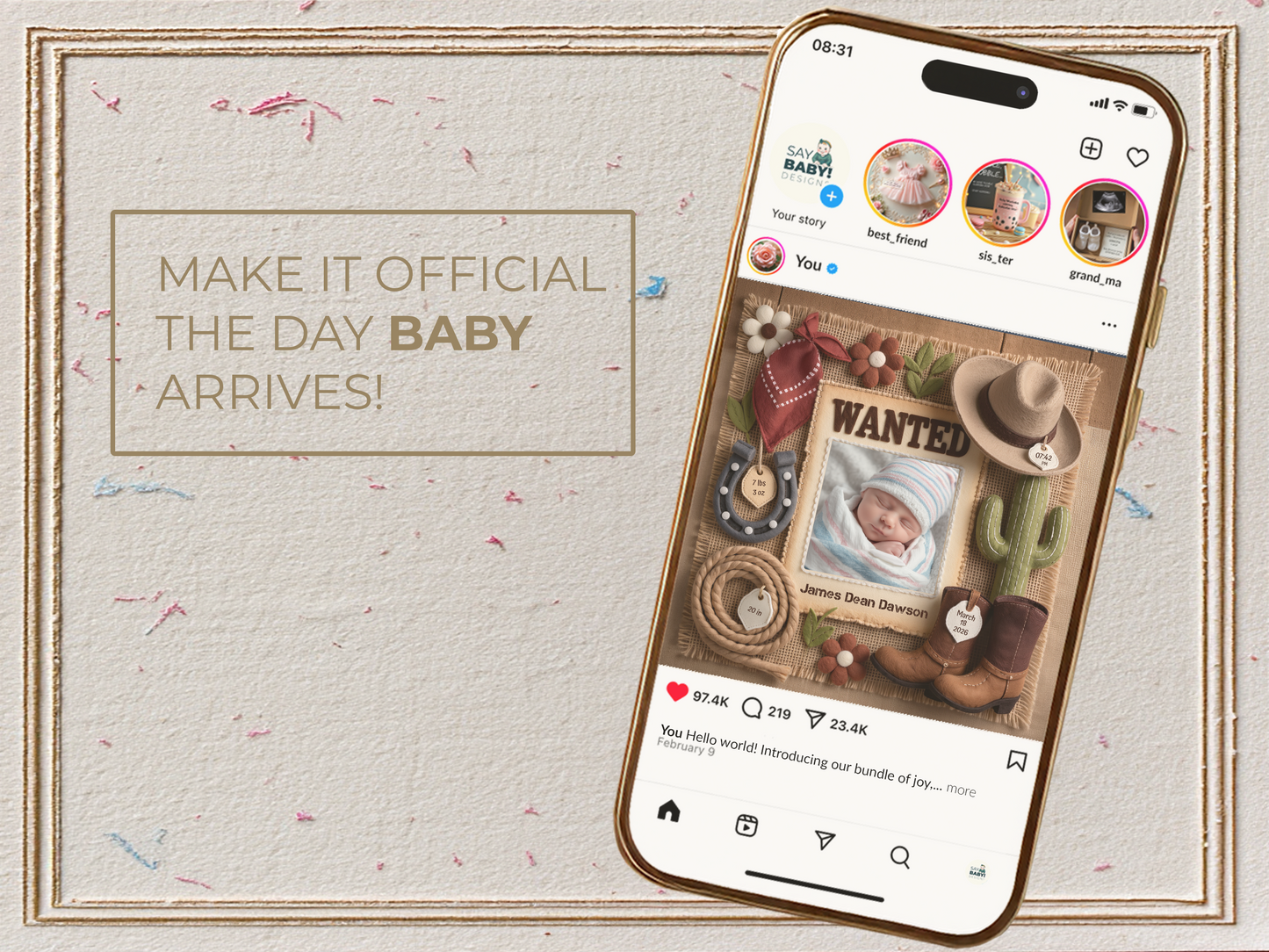 Cowboy Baby Boy Birth Announcement