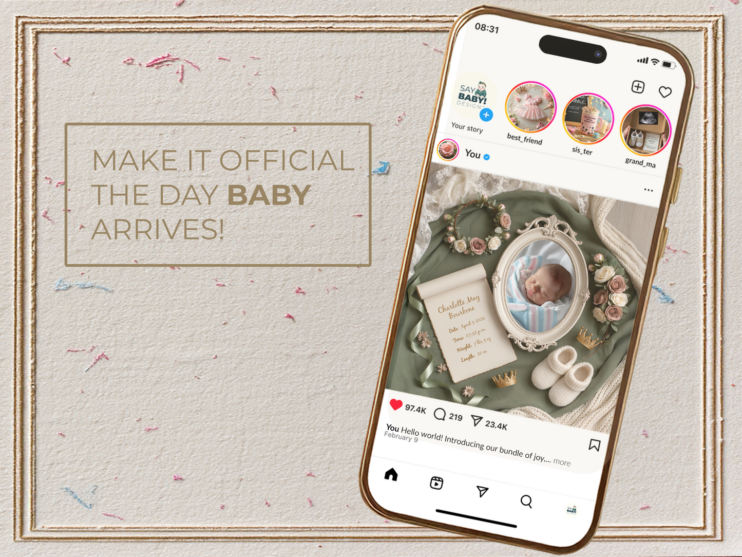 Sage Baby Birth Announcement