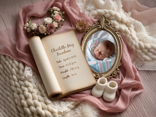 Peony Baby Birth Announcement