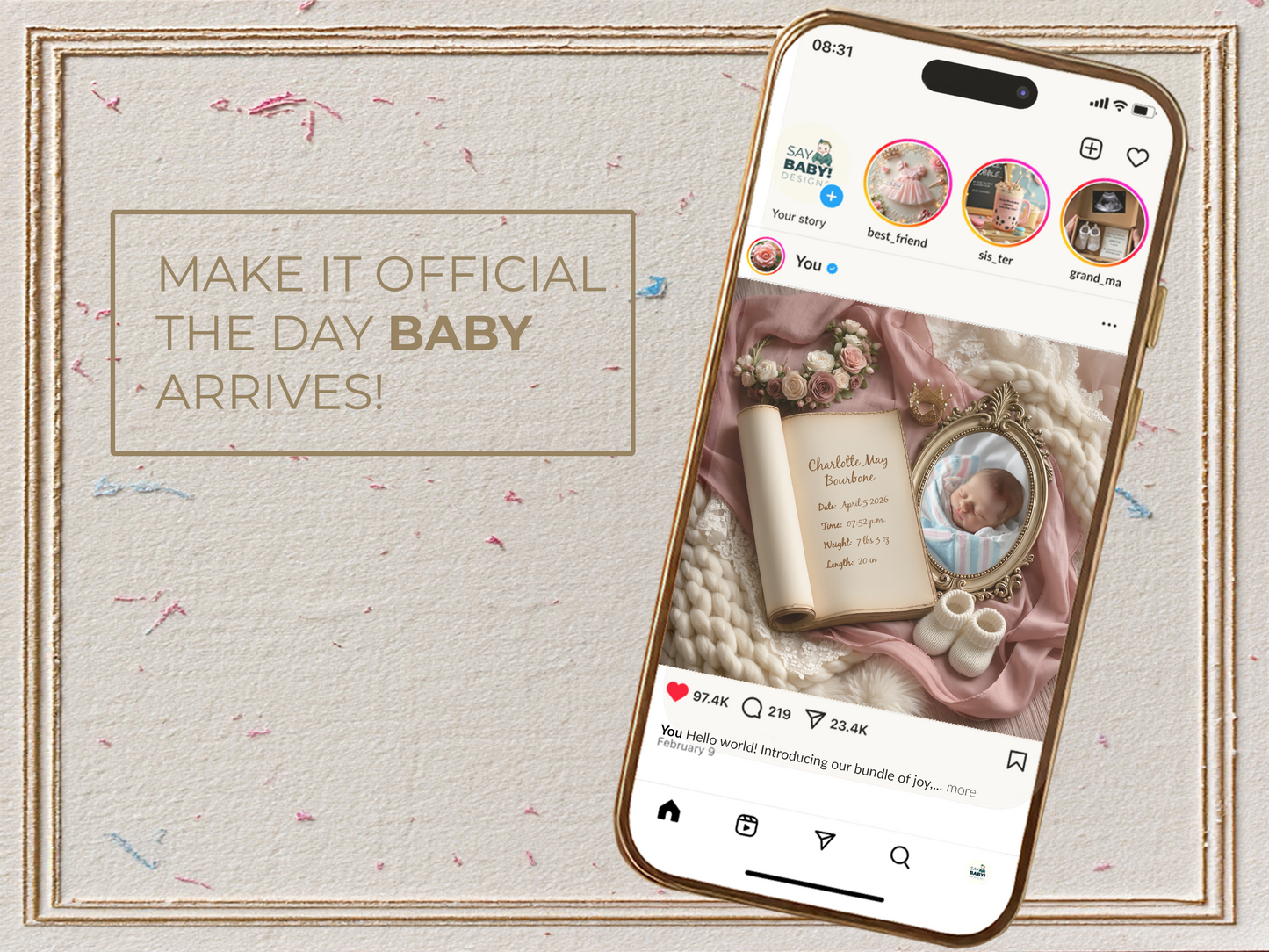 Peony Baby Birth Announcement