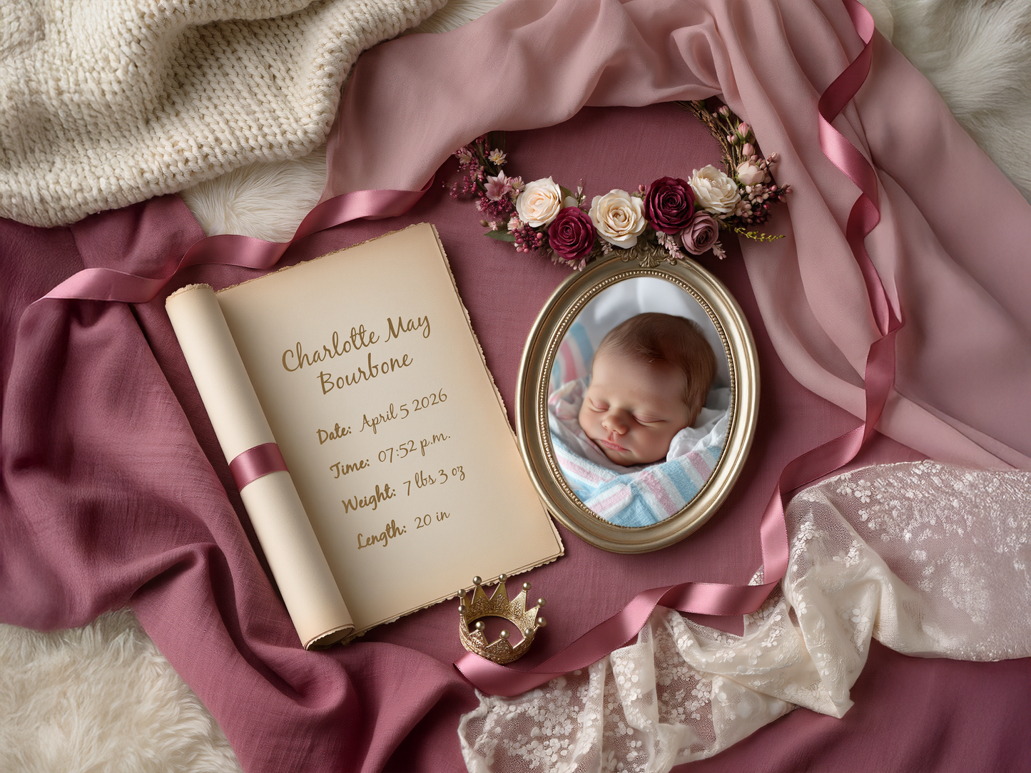 Plum Baby Birth Announcement