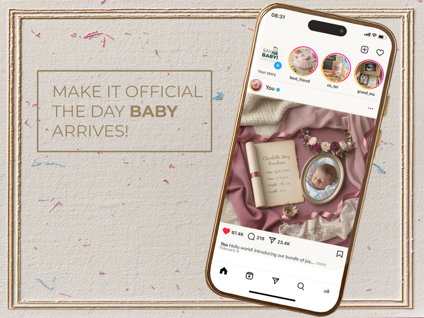 Plum Baby Birth Announcement