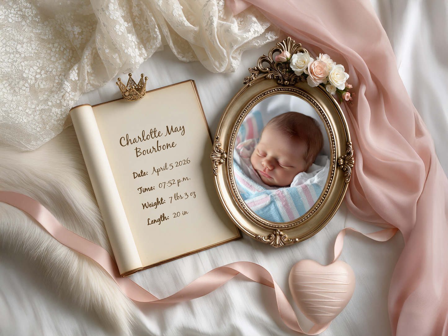 White Baby Birth Announcement