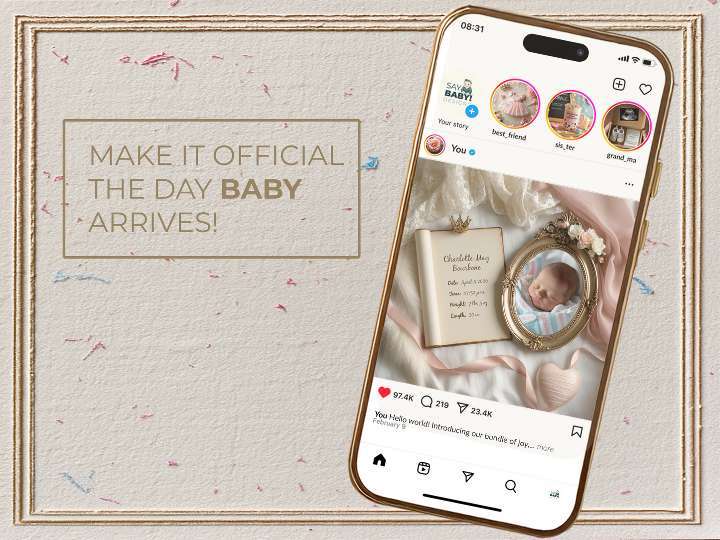White Baby Birth Announcement