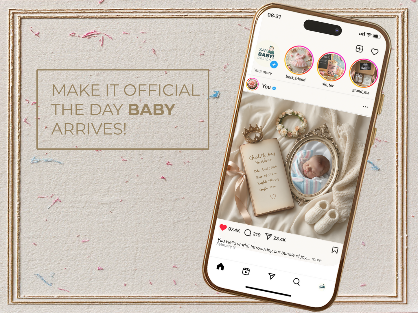 Ivory Baby Birth Announcement