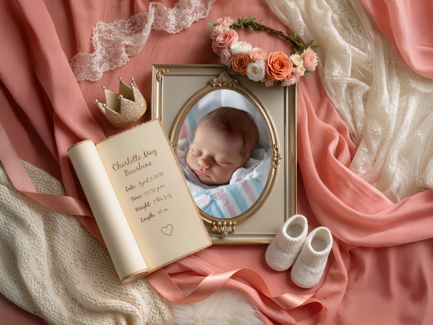Coral Baby Birth Announcements