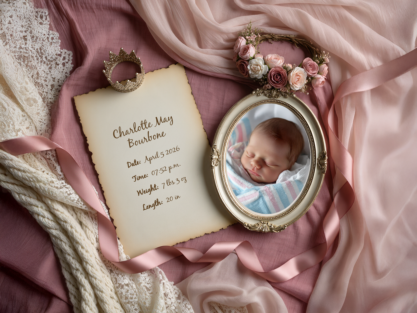 Dusty Rose Baby Birth Announcement