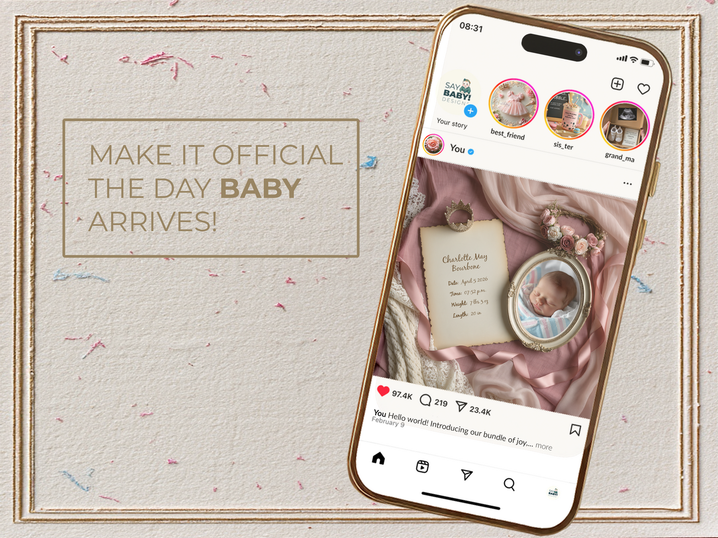 Dusty Rose Baby Birth Announcement
