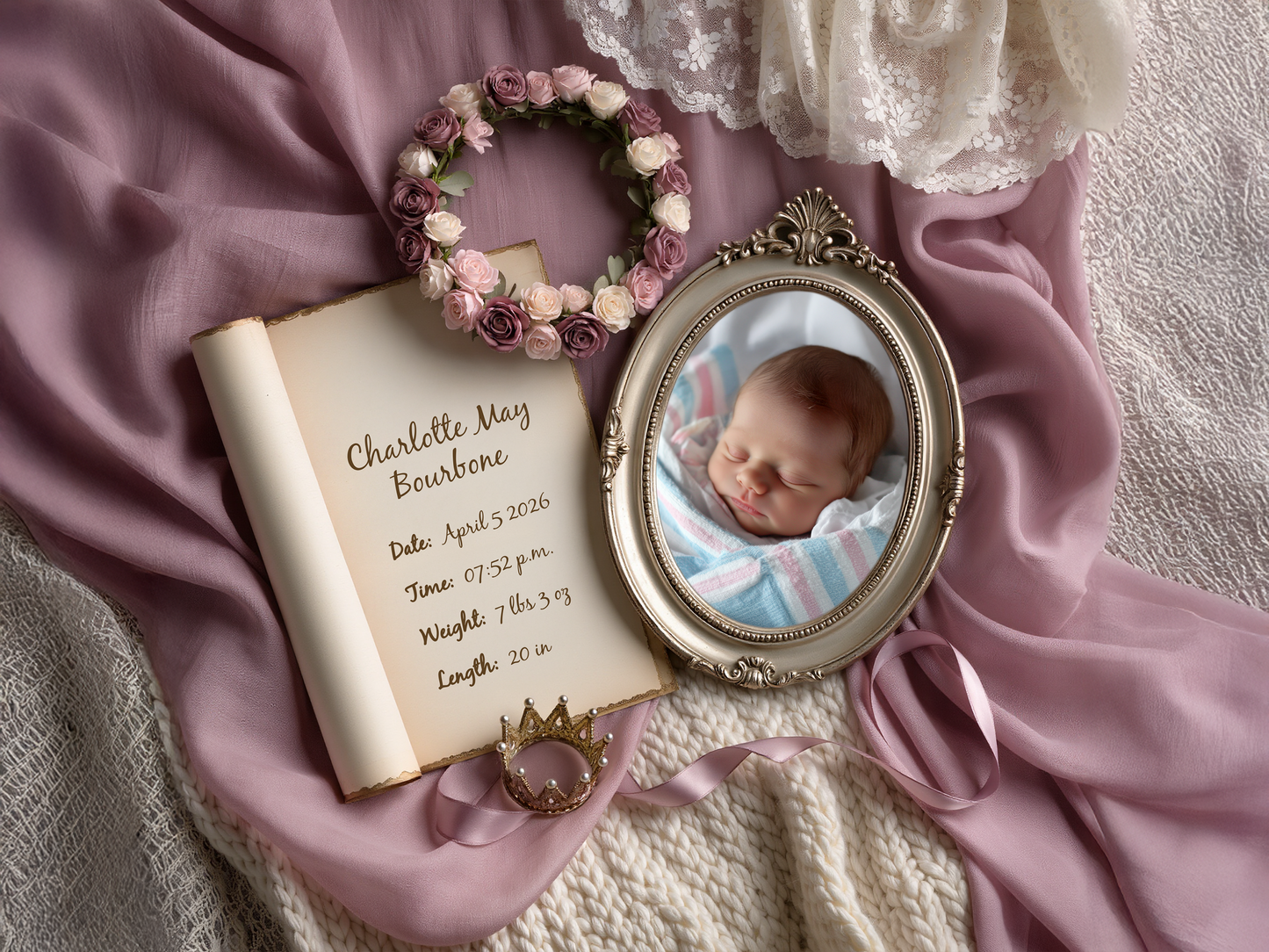 Mauve Baby Birth Announcement