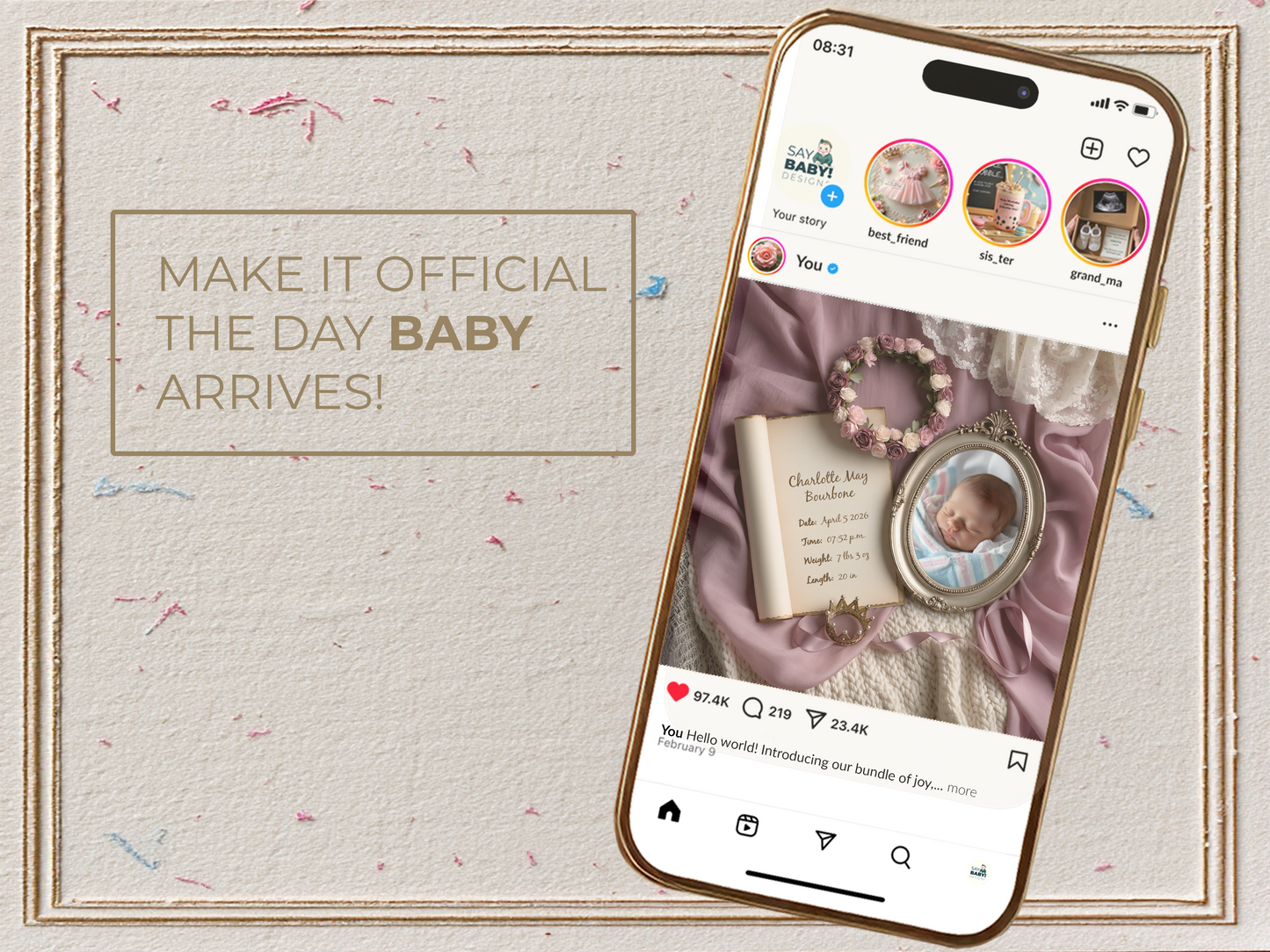 Mauve Baby Birth Announcement