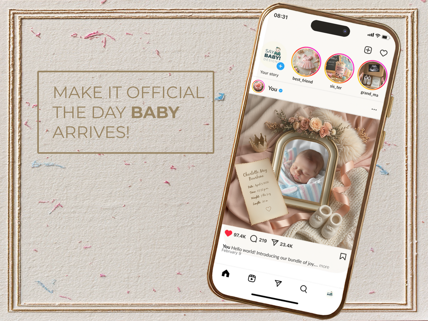 Peach Baby Birth Announcement