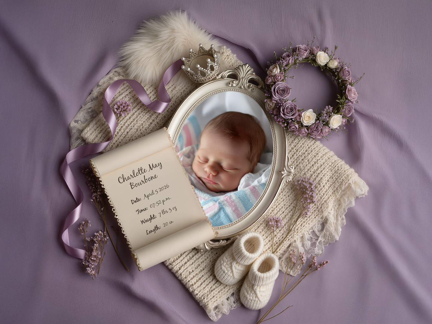 Lavender Baby Birth Announcement