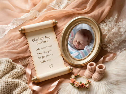 Peach Blossom Baby Birth Announcement