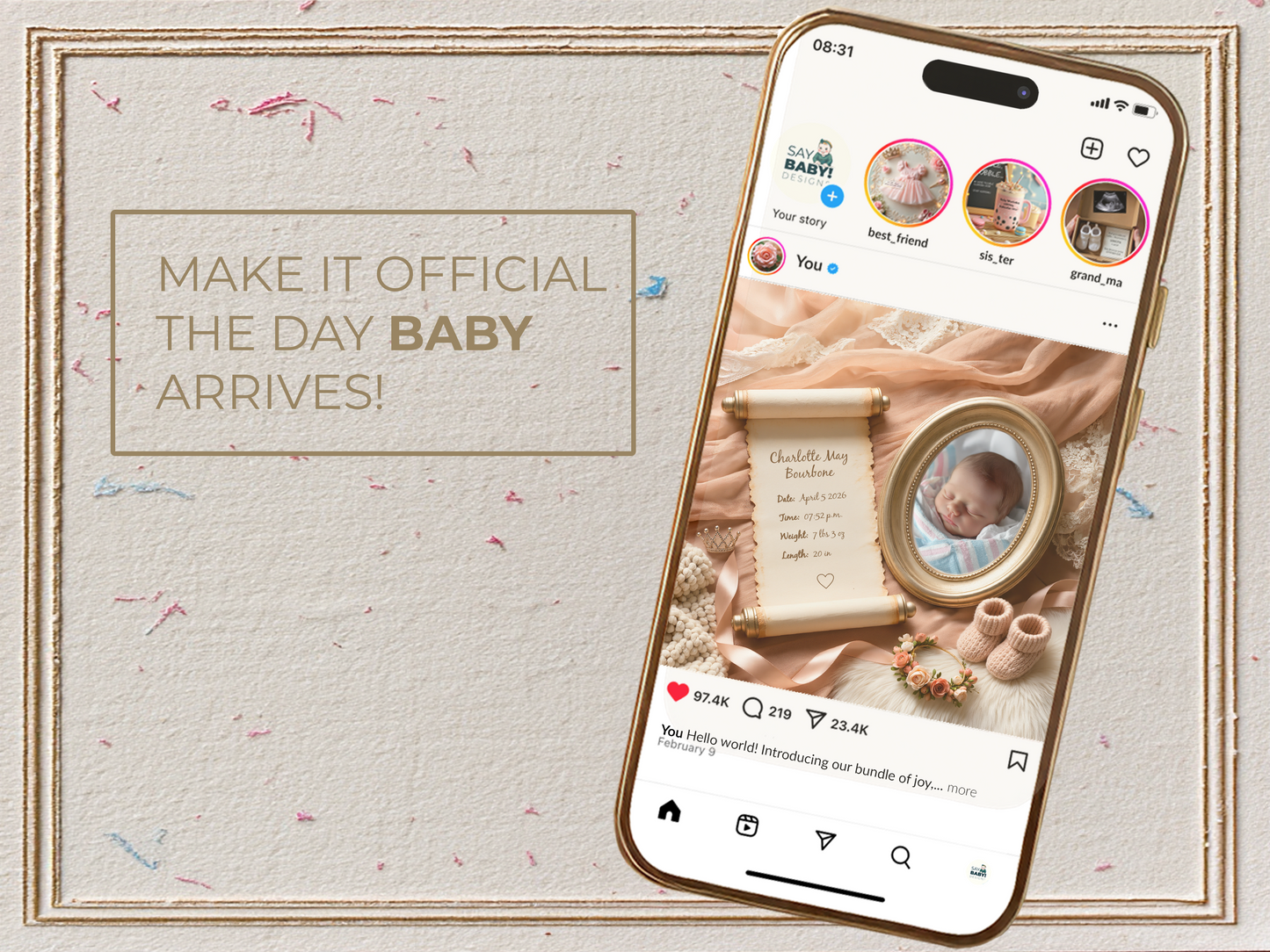 Peach Blossom Baby Birth Announcement