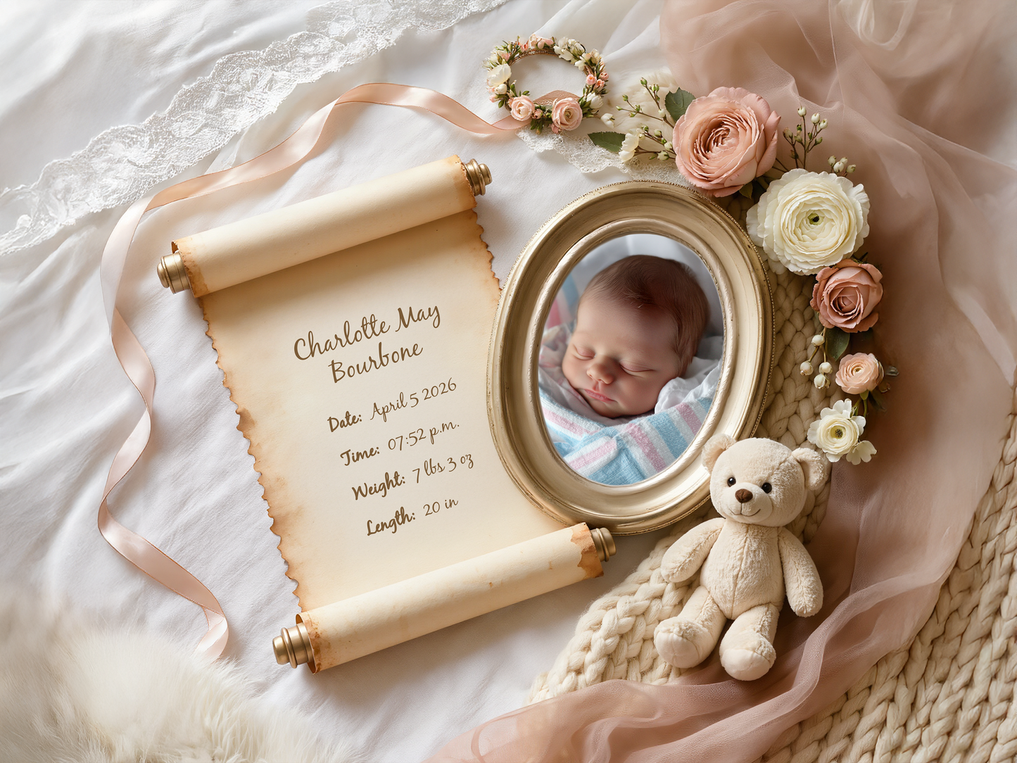 Linen Baby Birth Announcement