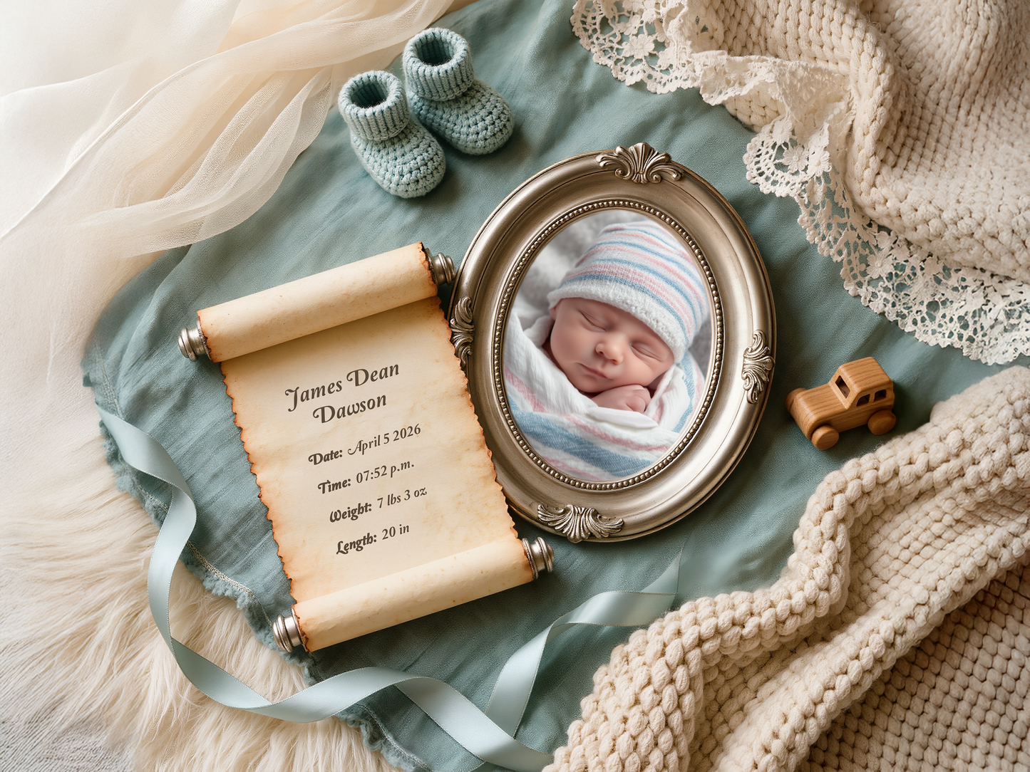 Dusty Blue Baby Birth Announcement