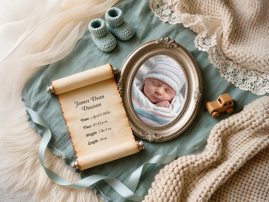Dusty Blue Baby Birth Announcement