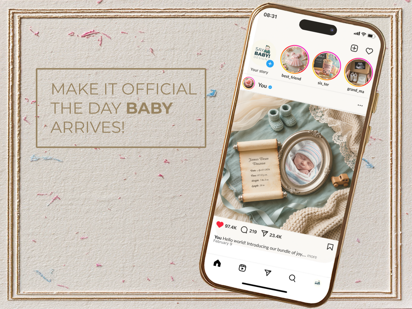 Dusty Blue Baby Birth Announcement