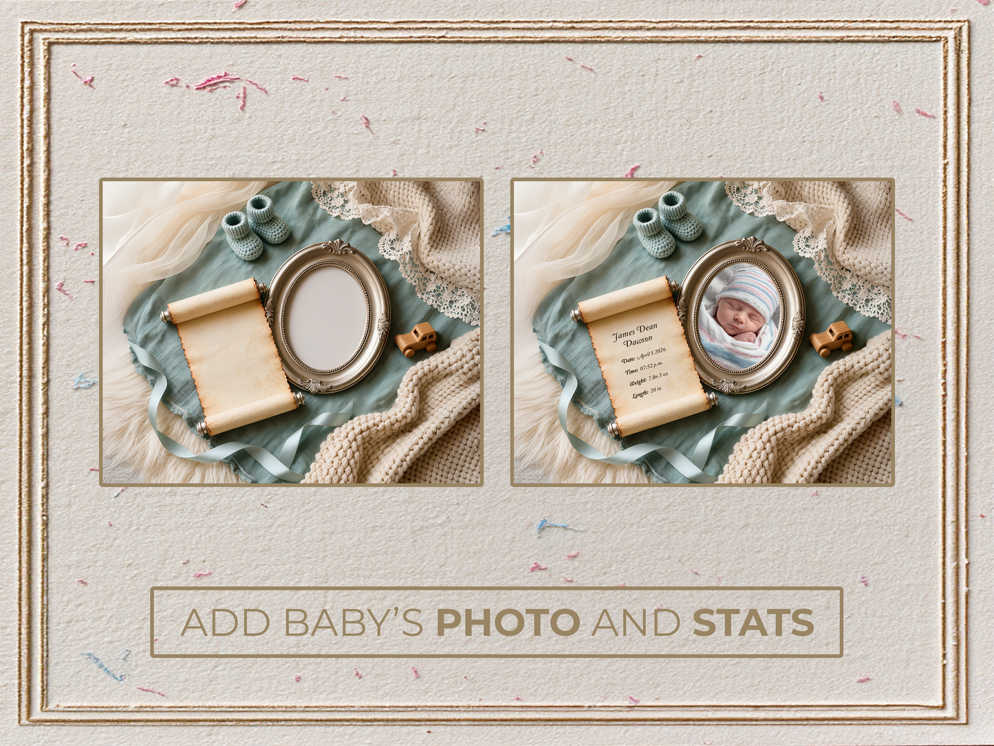 Dusty Blue Baby Birth Announcement