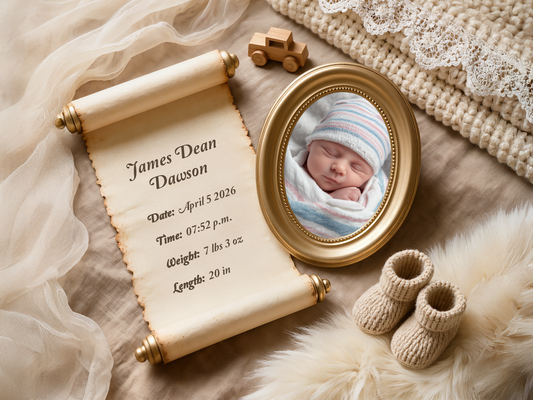Beige Baby Birth Announcement