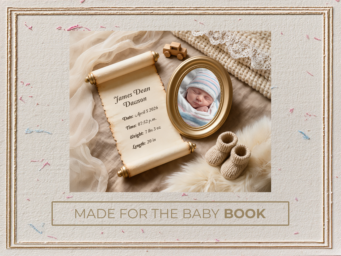 Beige Baby Birth Announcement