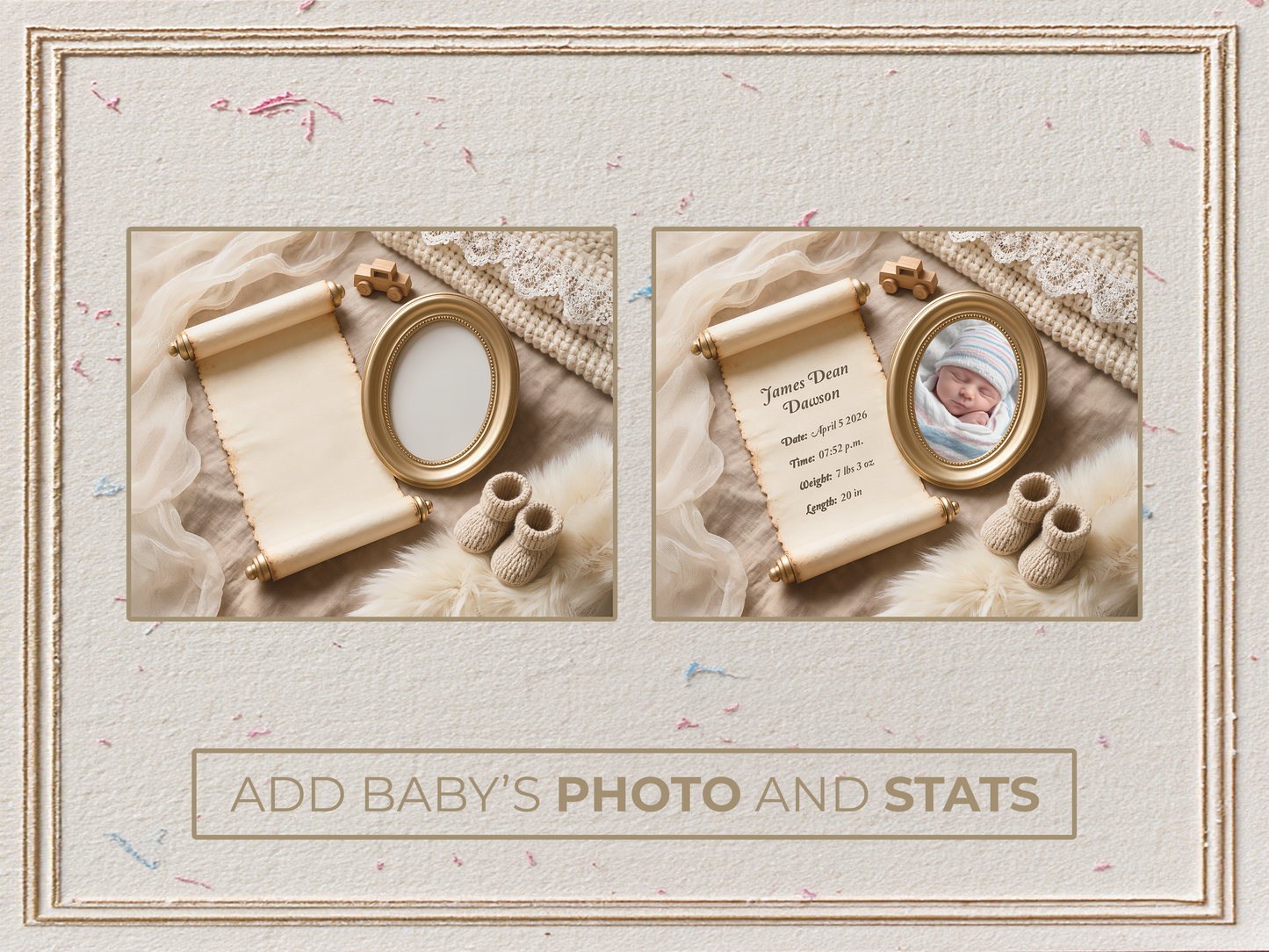 Beige Baby Birth Announcement