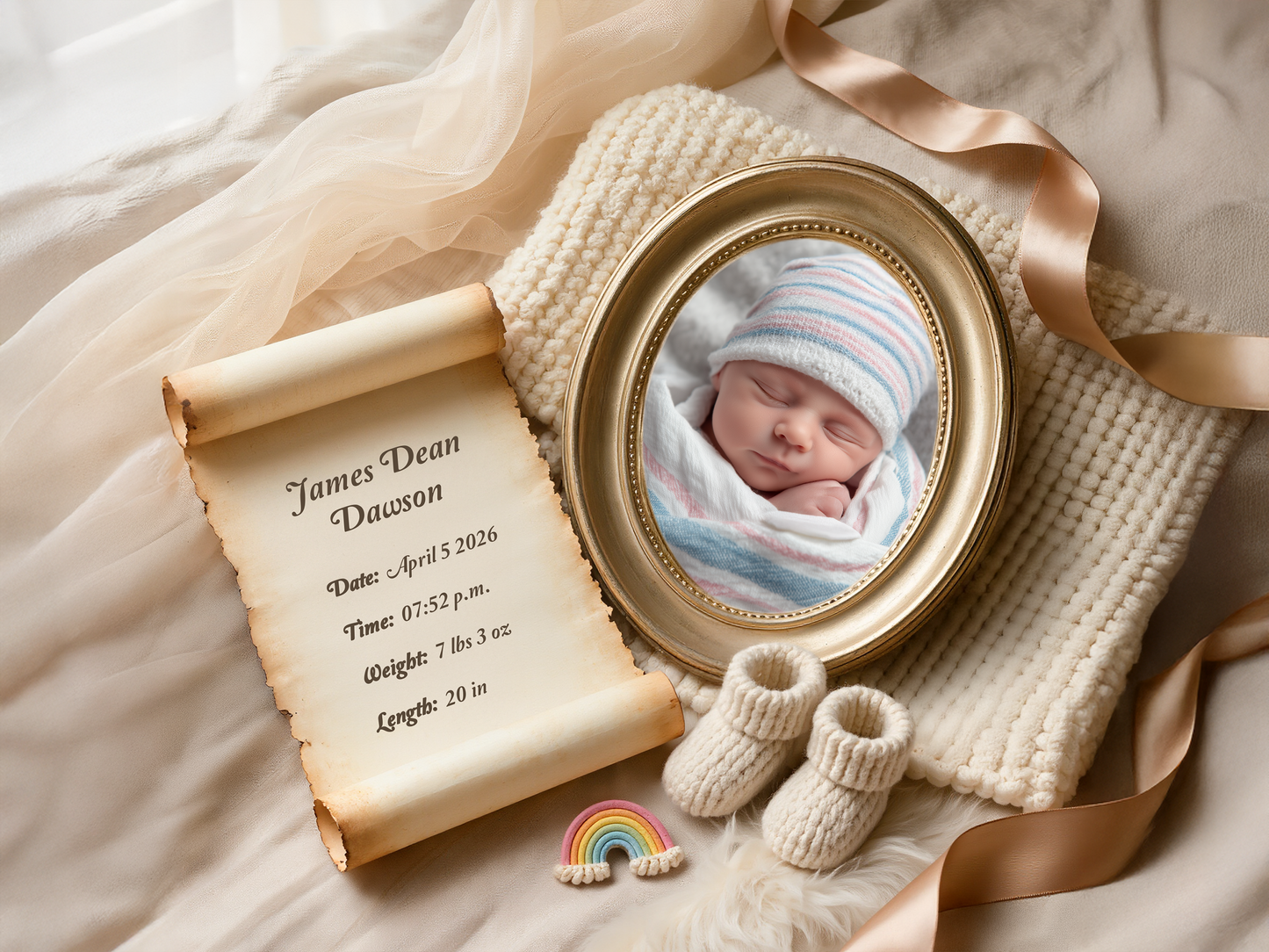 French Vanilla Baby Birth Announcement