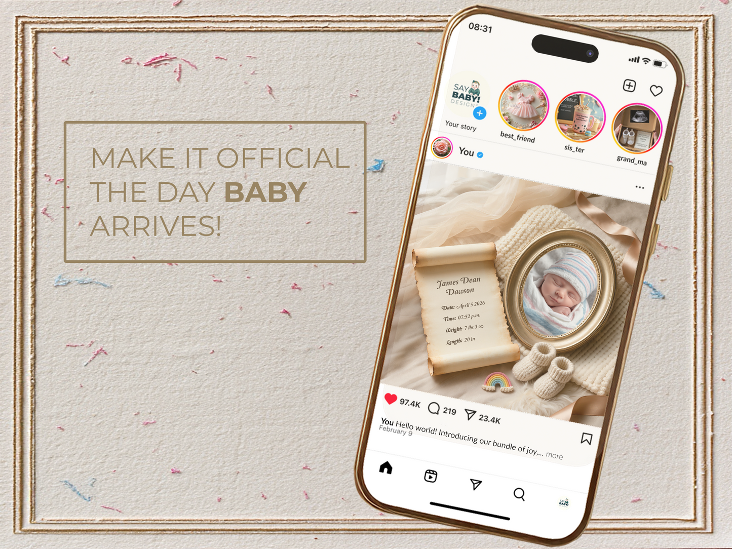 French Vanilla Baby Birth Announcement