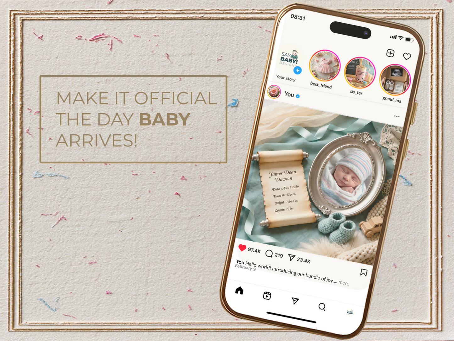 Powder Teal Baby Birth Announcement
