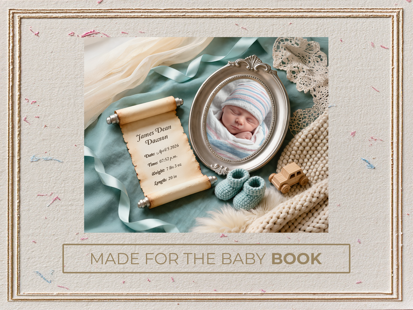 Powder Teal Baby Birth Announcement