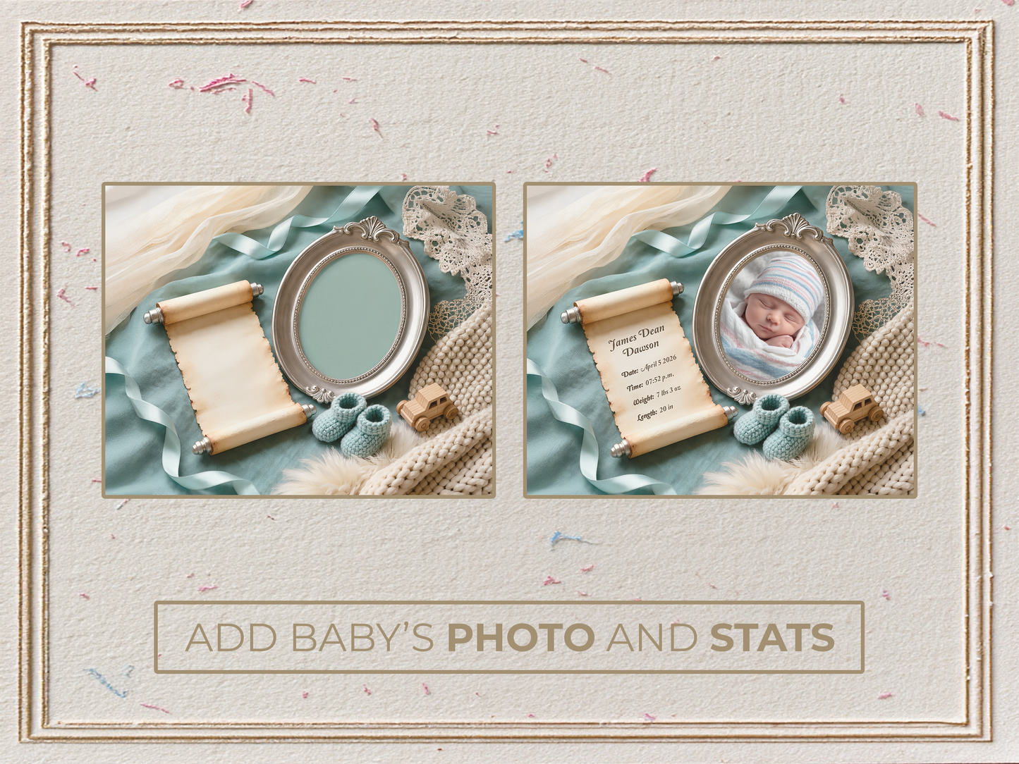 Powder Teal Baby Birth Announcement