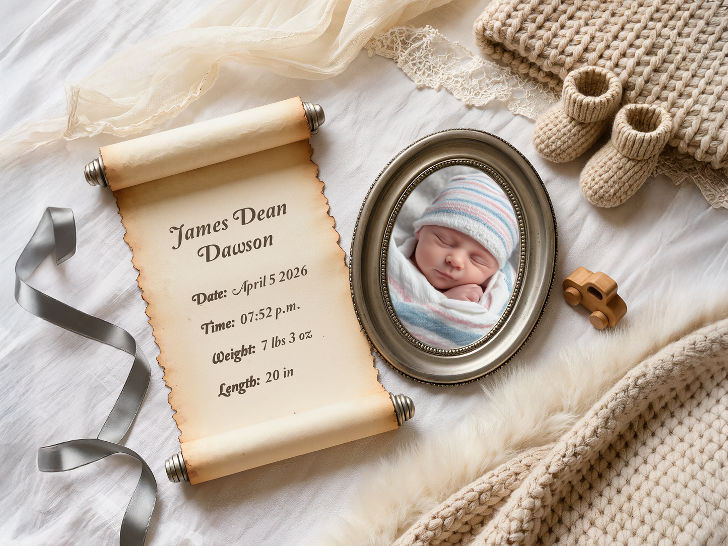 Vintage Gray Baby Birth Announcement