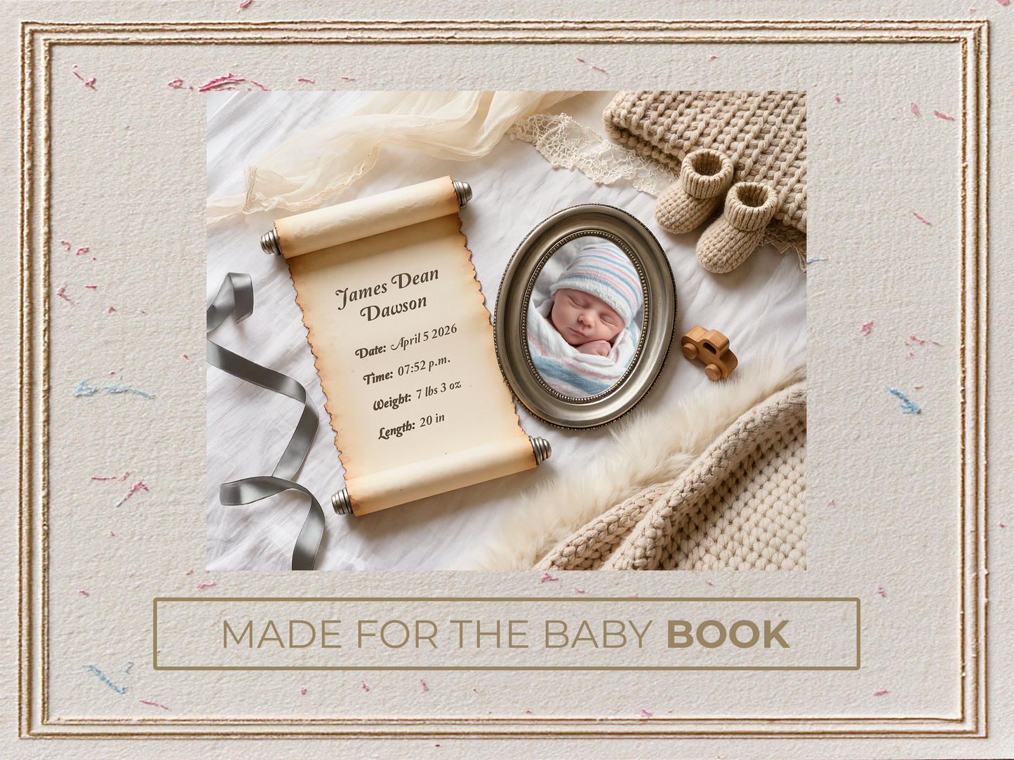 Vintage Gray Baby Birth Announcement