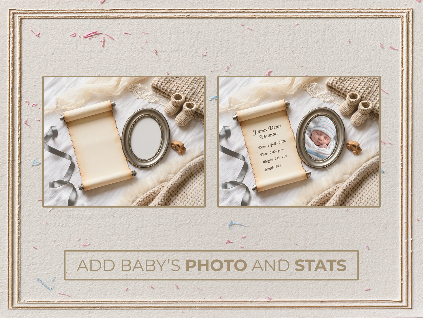 Vintage Gray Baby Birth Announcement