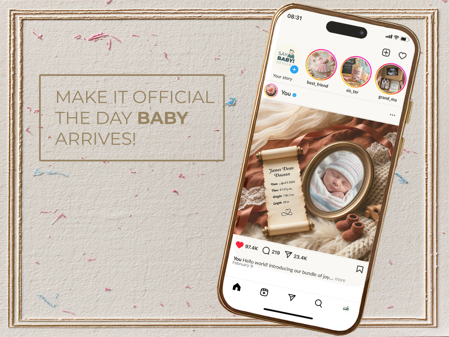 Terracotta Baby Birth Announcement