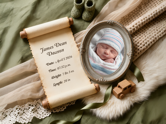 Olive Baby Birth Announcement