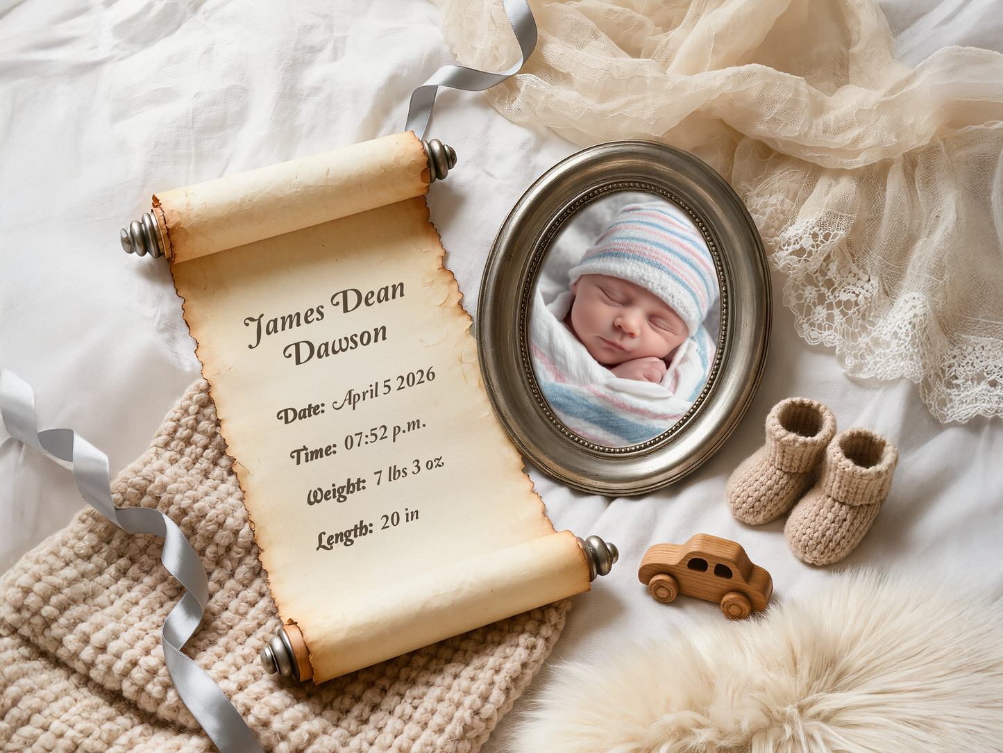 Silver Fog Baby Birth Announcement