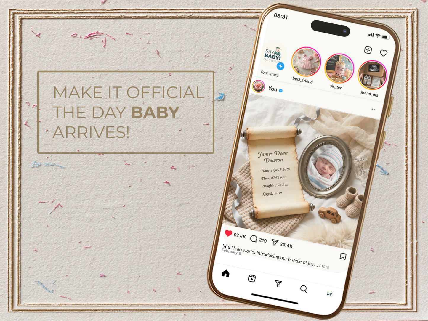 Silver Fog Baby Birth Announcement